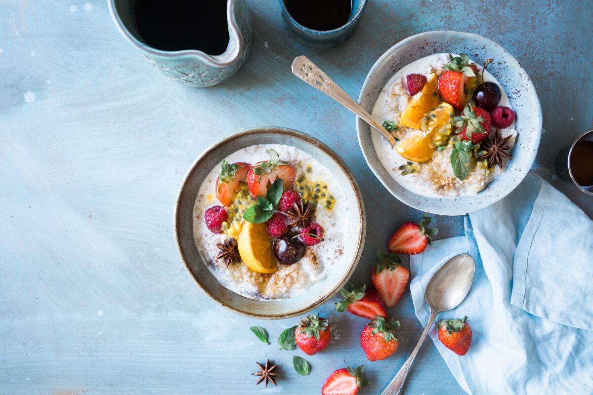 Nourishing breakfast bowls with fresh fruit